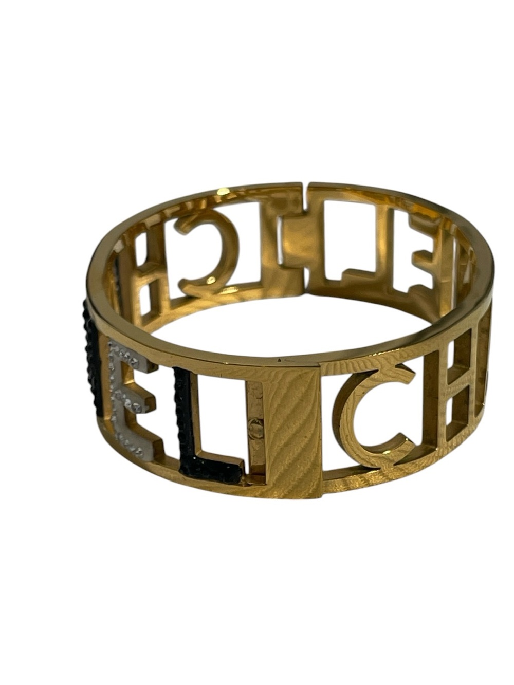 ✨ Gold-Tone Logo Cutout Crystal Bangle Bracelet ✨ - Picture 3 of 7
